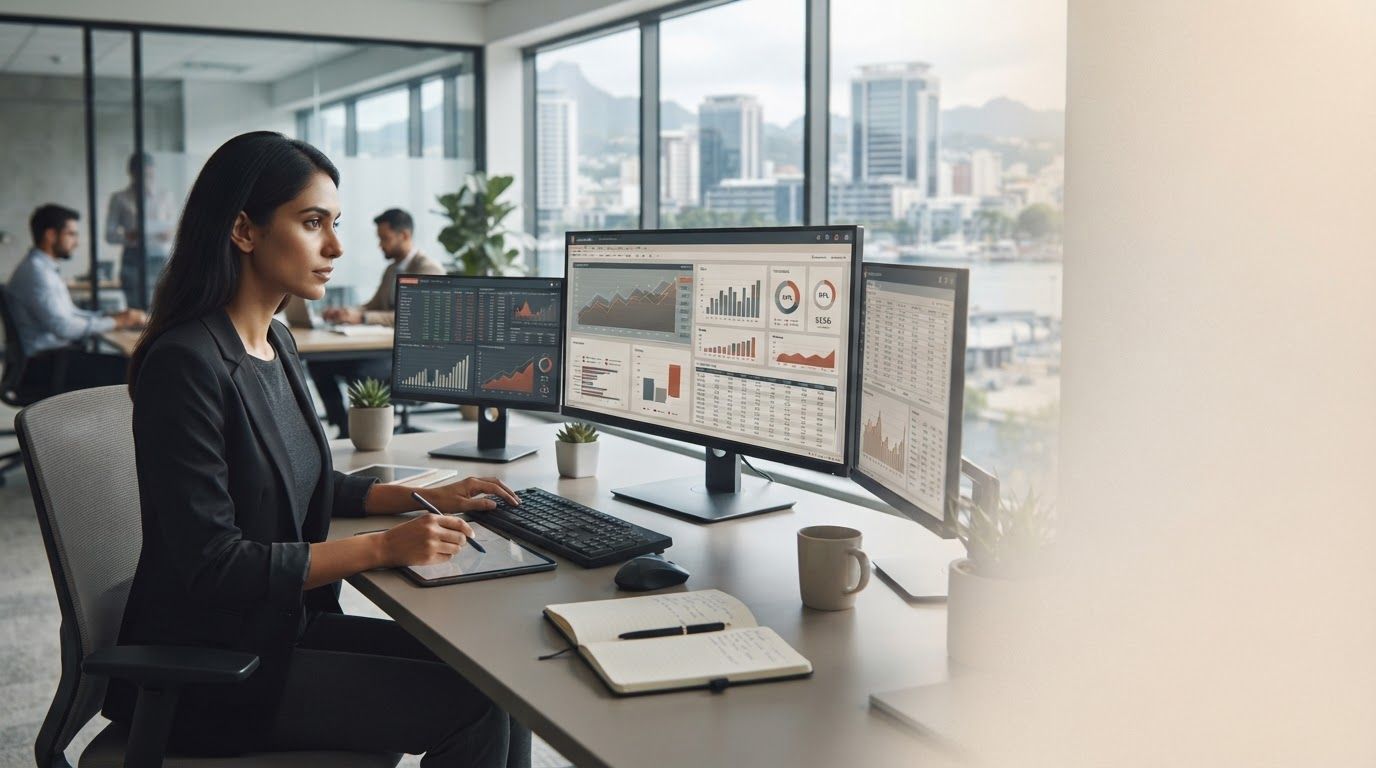 Vetazur Ventures — visualización de flujos de datos y curvas predictivas en un panel oscuro